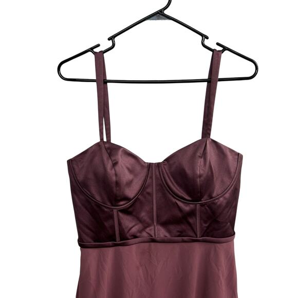 Romantic Glam Hi‎ Low Dress DB Studio Satin Bodice Chianti Dark Feminine Size 12 - Picture 2 of 9